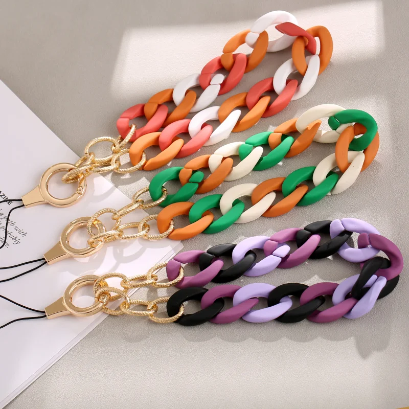 Fashion Colorful Metal Acrylic Beaded Mobile Phone Chain For Women Girls Anti Lost Telephone Lanyard Cellphone Strap Jewelry