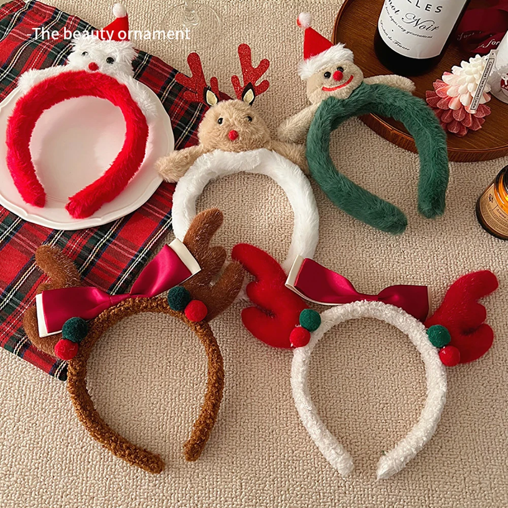 Christmas Headband Female Cute Plush Elk Hair Hoop Headtop Deer Antlers Head Hoop Gingerbread Man Face Wash Hair Hairpin