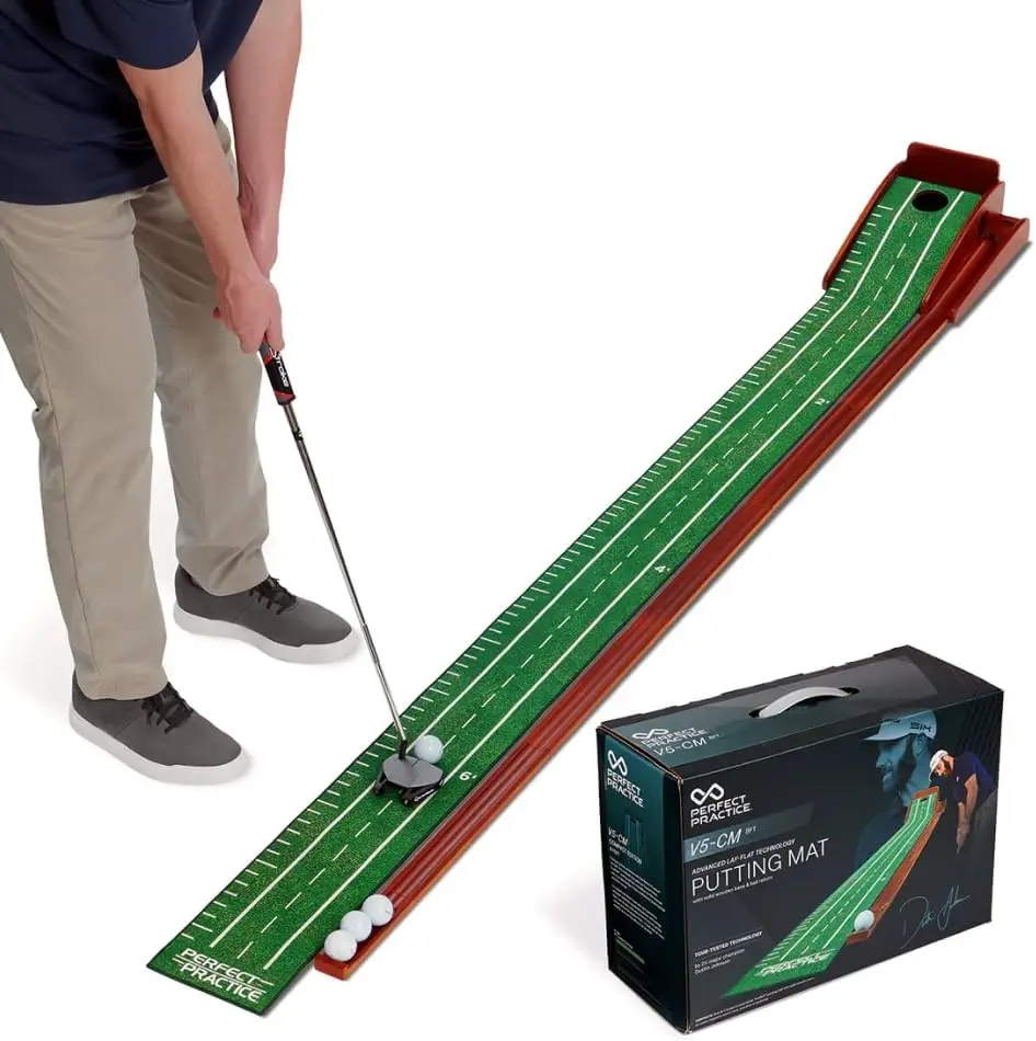 

8FT Indoor Putting Mat for Home Office – Golf Training Aid with Auto Ball Return, Realistic Turf