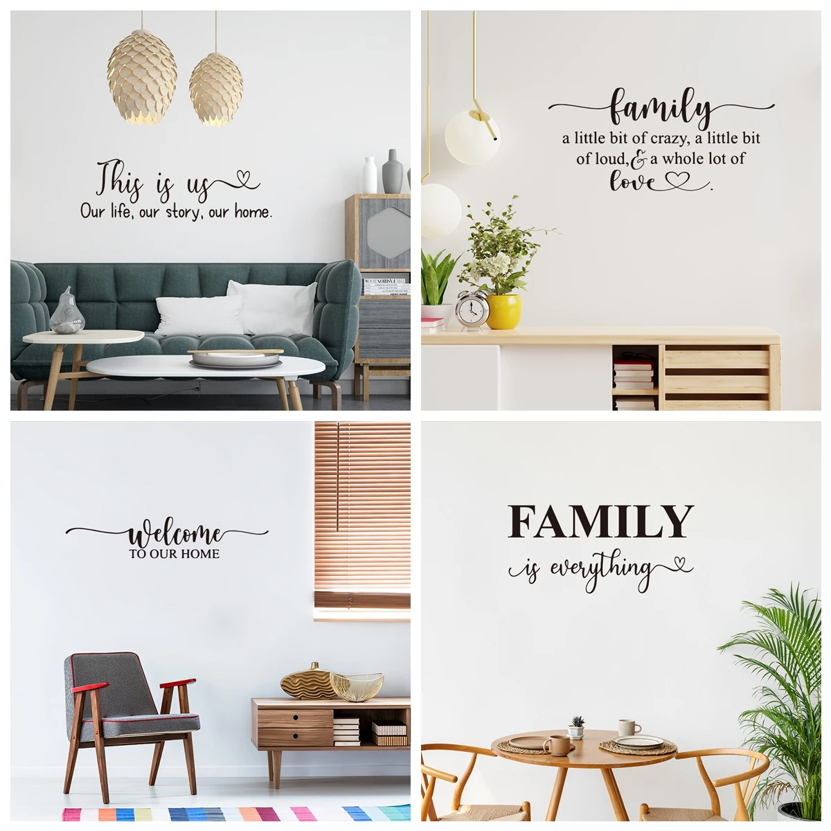 1pc Diy Family Quote Removable Wall Stickers for Living Rooms Decoration Vinyl Self-adhesive Art Stickers Waterproof Home Decor