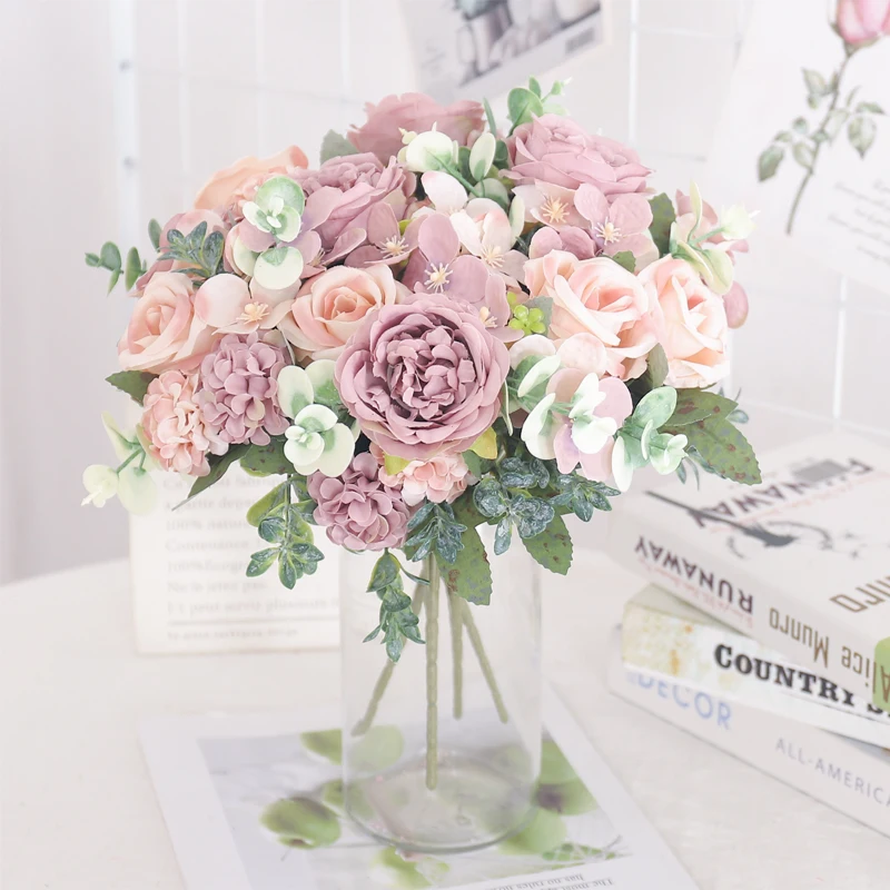 7 Heads Silk Peony Artificial Flower Hydrangea For Room Home Decoration Wedding Bride Bouquet Rose False Table Plant Accessories