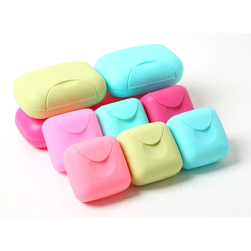 1pcs Portable Soap Dishes Soap Container Bathroom Acc Travel Home Plastic Soap Box with Cover Small/big Sizes Candy Color