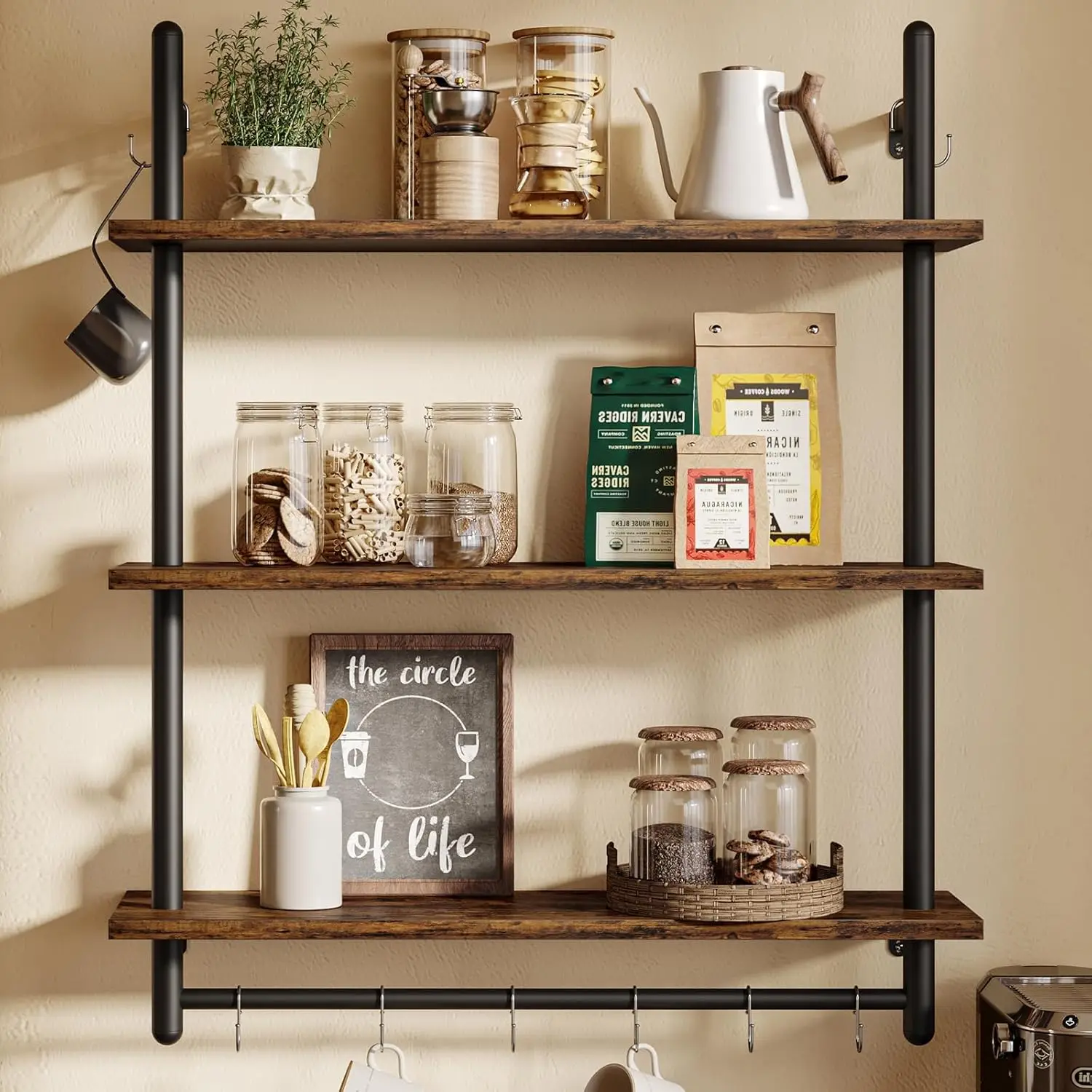 

3 Tier Industrial Pipe Shelving, Floating Wall Shelves with Towel Bar for Bathroom, Kitchen, Bedroom, Office Storage