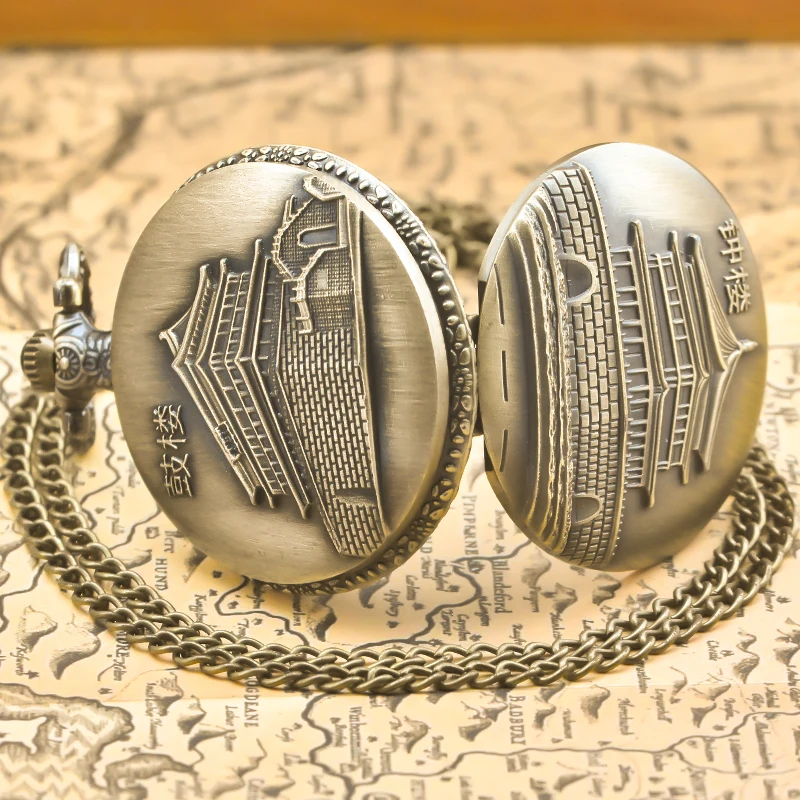 خمر البرونزية Steampunk الجذب الصيني منحوتة ساعة جيب كوارتز قلادة قلادة ساعة سلسلة الرجال سلسلة نسائية هدية