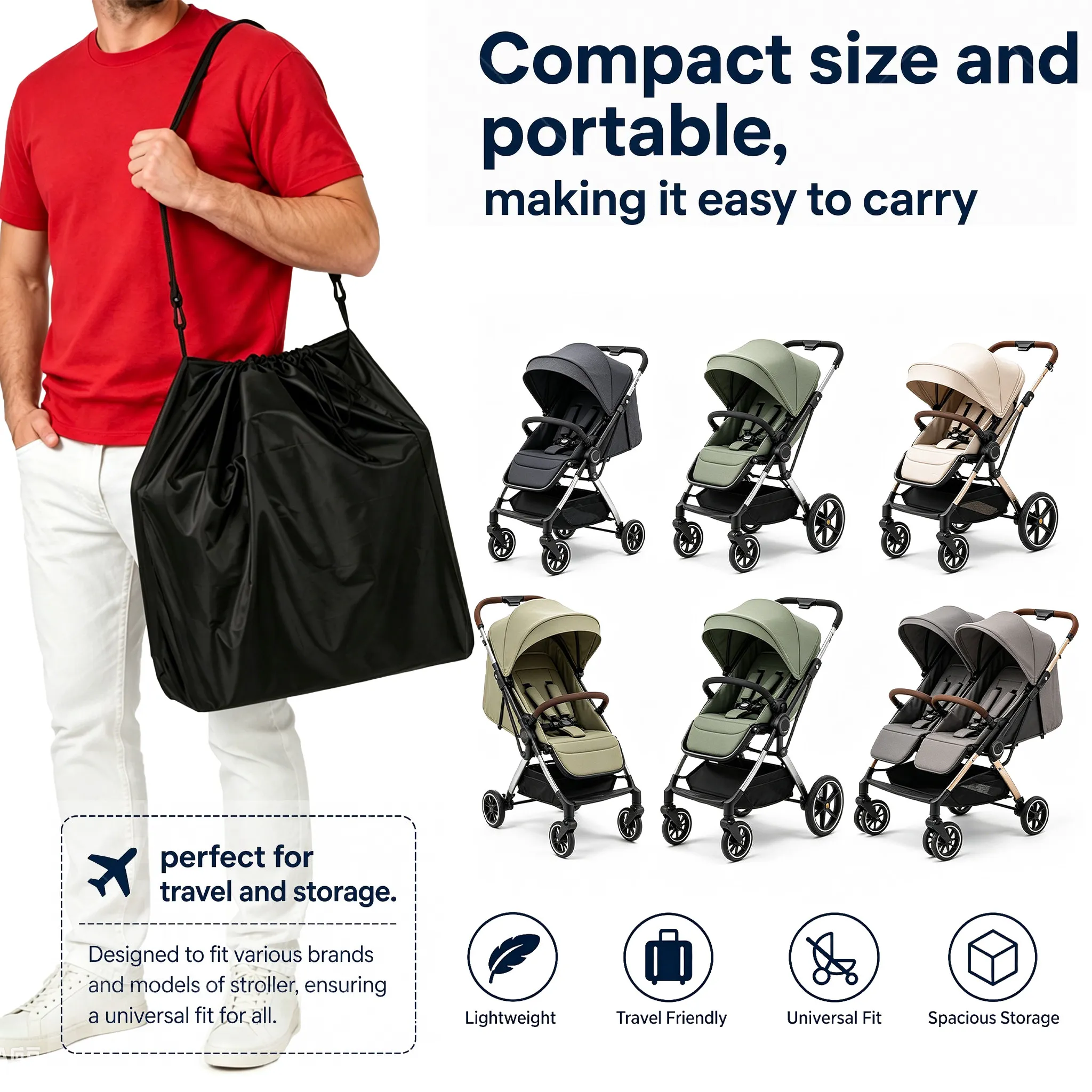 Baby Stroller Storage Bag Compact Universal Fit Travel Gate Check Cover Dustproof for Babies