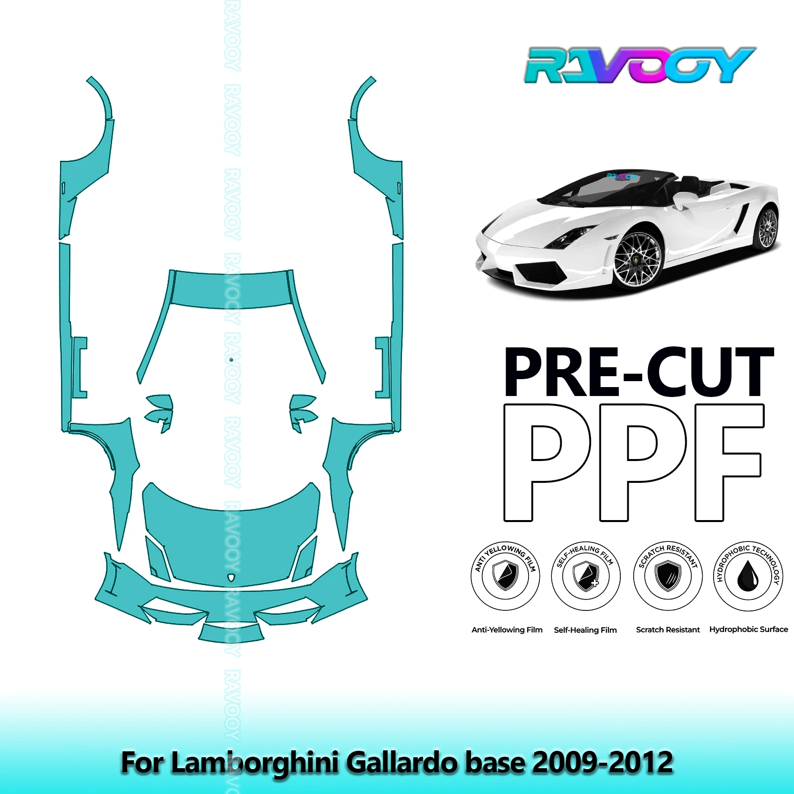 RAVOOY 8.5Mil Custom-Fit Precut TPU PPF Front Kit Clear Bra Stone Guard EU UK For Lamborghini Gallardo base 2009-2012