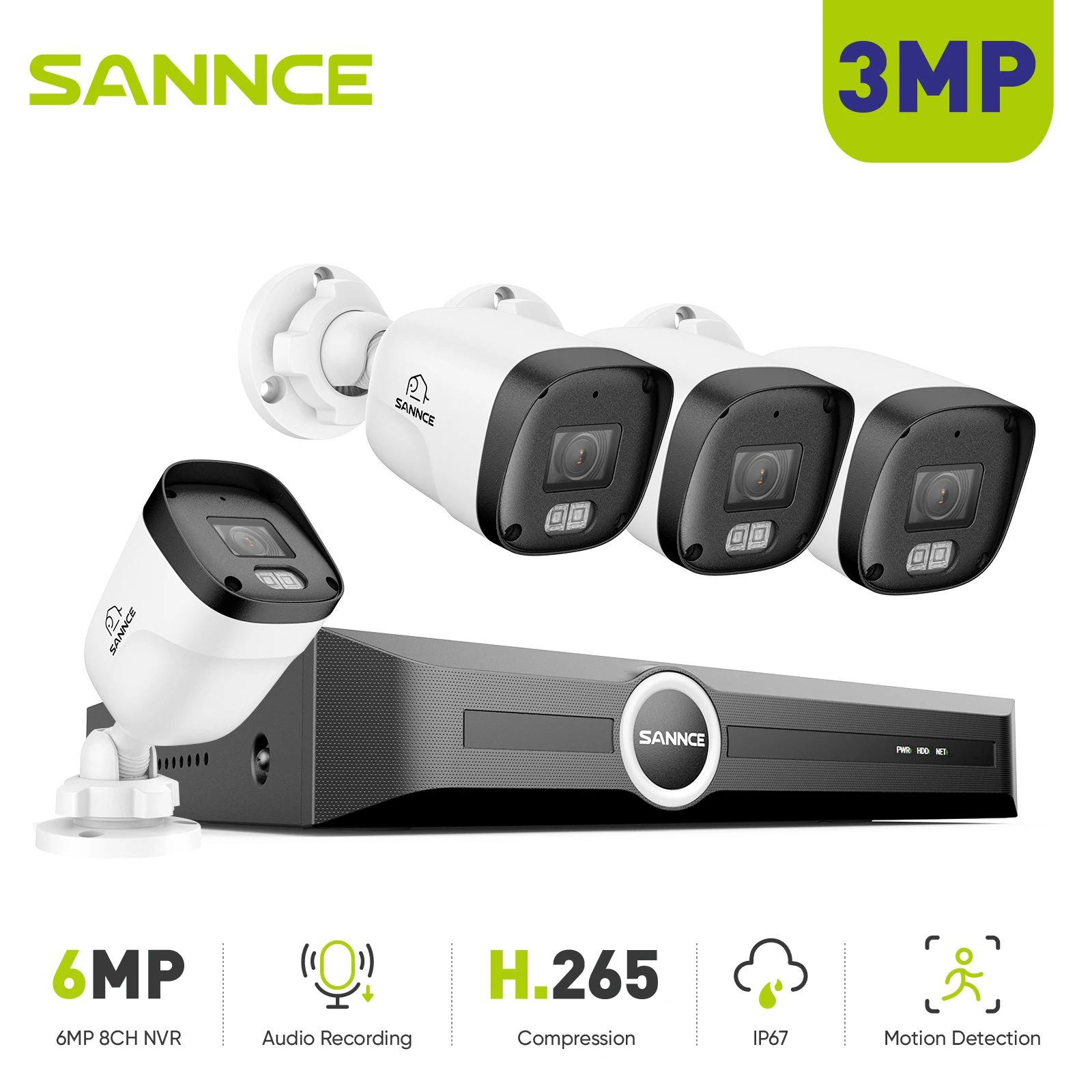 

SANNCE 3MP Home Surveillance Camera POE System,Network Security Protection Camera Night Vision Waterproof CCTV Remote Monitor