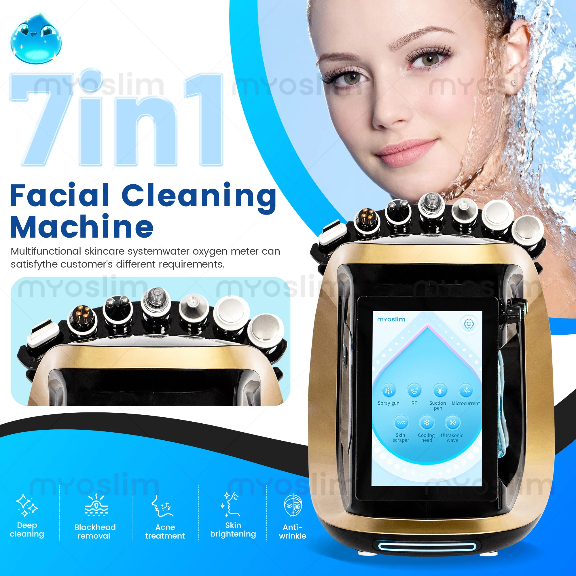 Smart Ice Blue 7 In 1 Skin Analysis Microdermabrasion Skin Management Water Glow Facial Hydrodermabrasion Facial Beauty Device