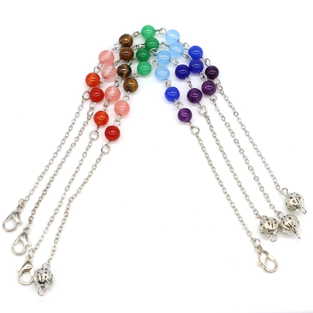 Lot Wholesale Reiki Silvery Color Pendulum Chain Healing 7 Chakra Gem Stone Beads Accessories Charms Colorful Jewelry  Amulet