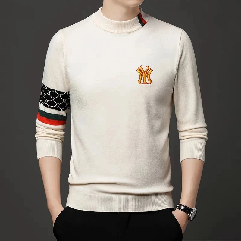 High end brand men's round neck knitted sweater autumn winter fashion hot selling boutique embroidery high-quality top pullover