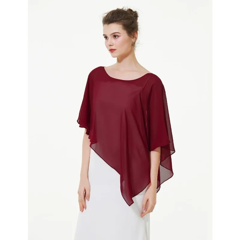 Women's simple chiffon sunscreen outer cloak breathable thin round neck shawl for daily wear casual cover up