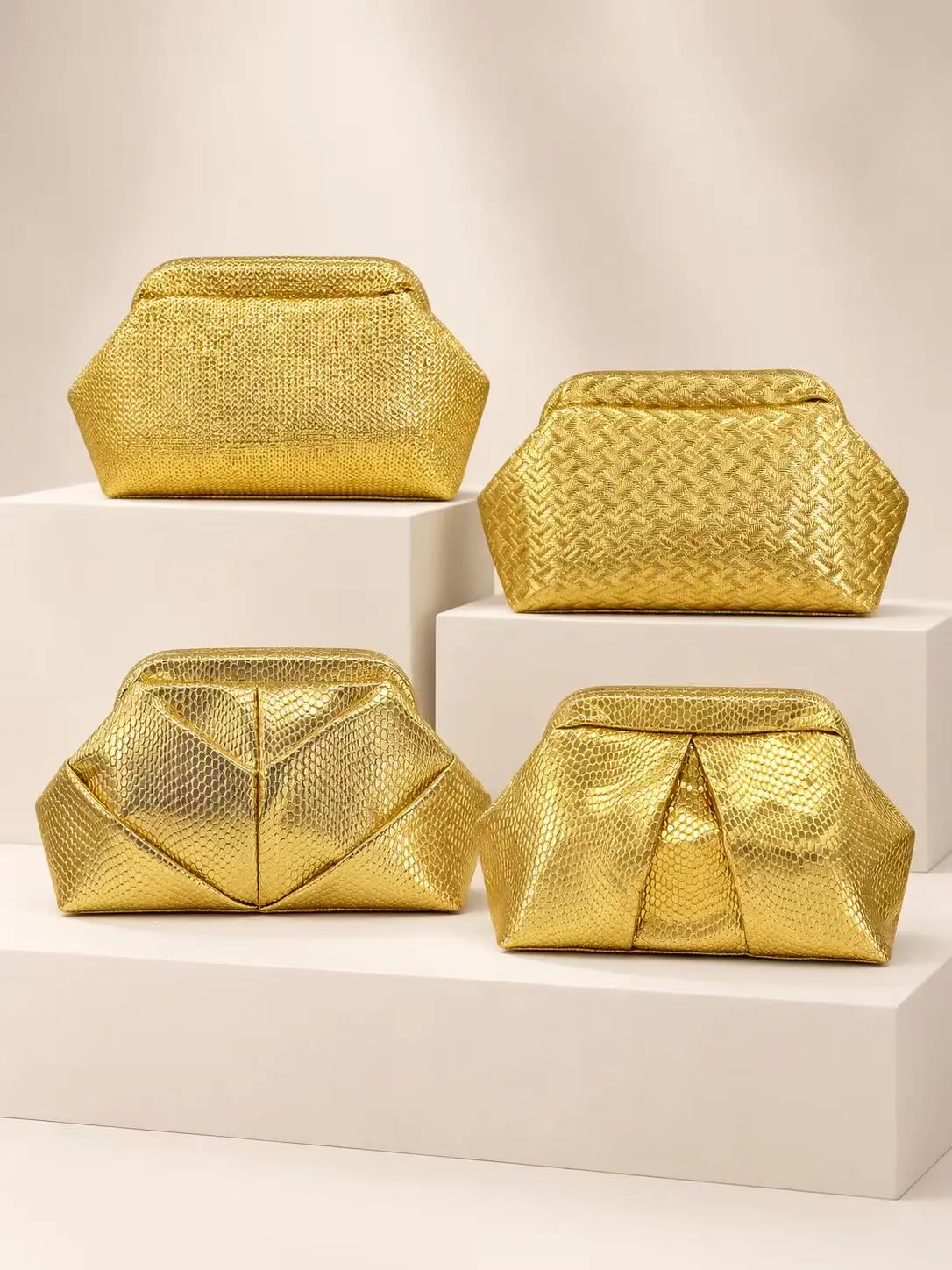 Elegant Gold Dinner Bag Ladies Wallet Stylish Clutch Purse for Women