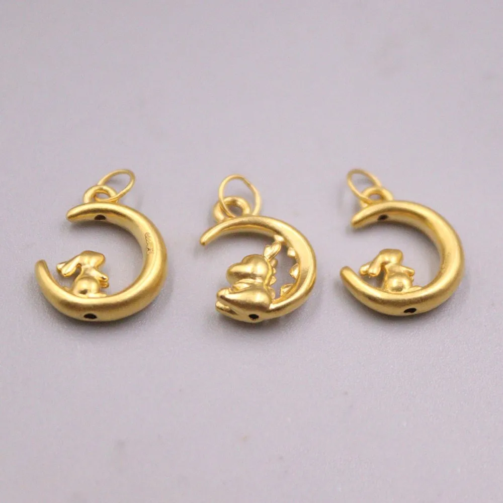 

1PCS Real Pure 999 24K Yellow Gold Lucky 3D Moon Rabbit Small Pendant 0.28-029g