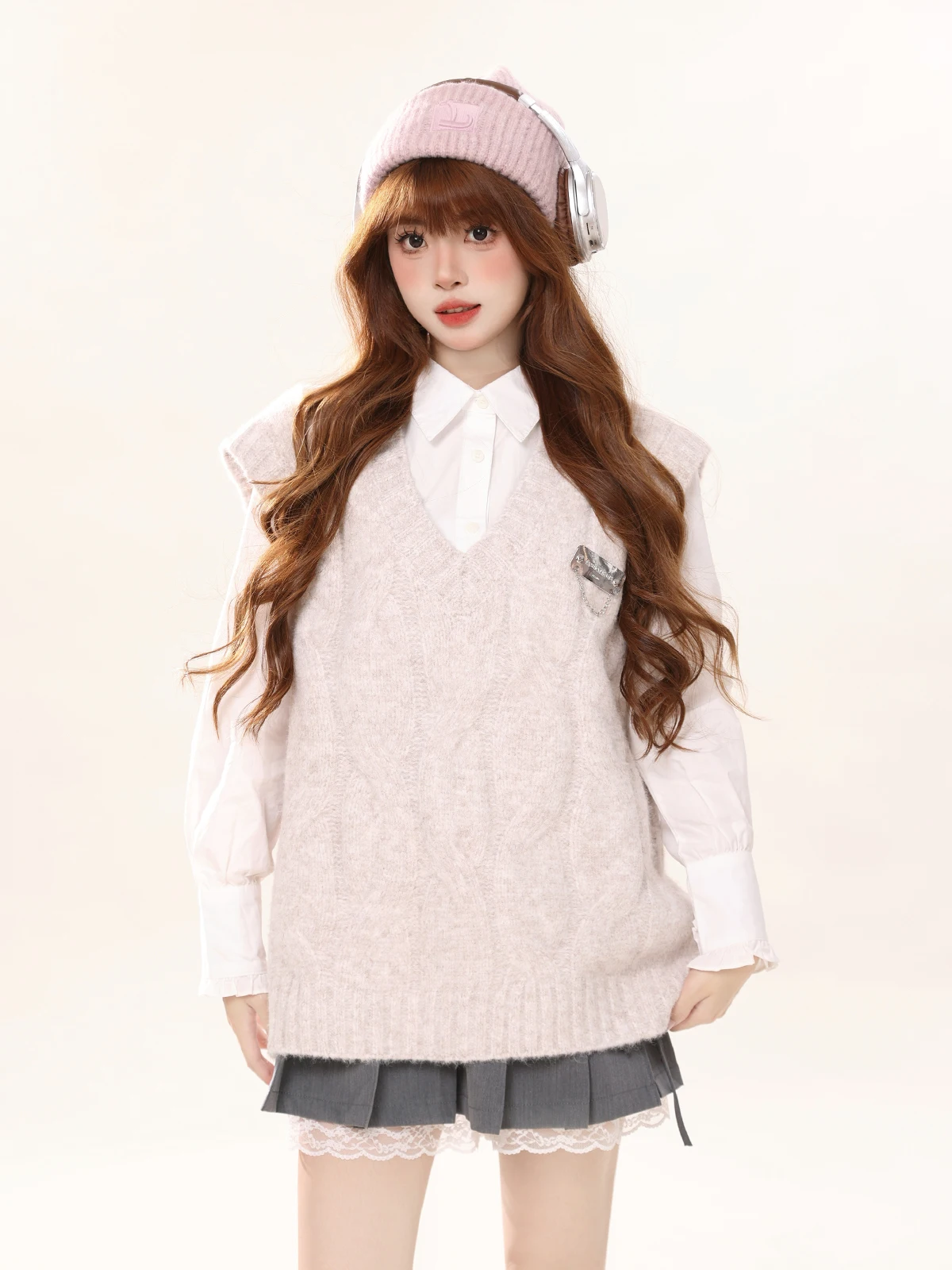 

ENJOG Retro Oaeal Twist V-ne Sweater Vest Women's Loose Versatile Knittedwear Layering Autumn Winter New Sle