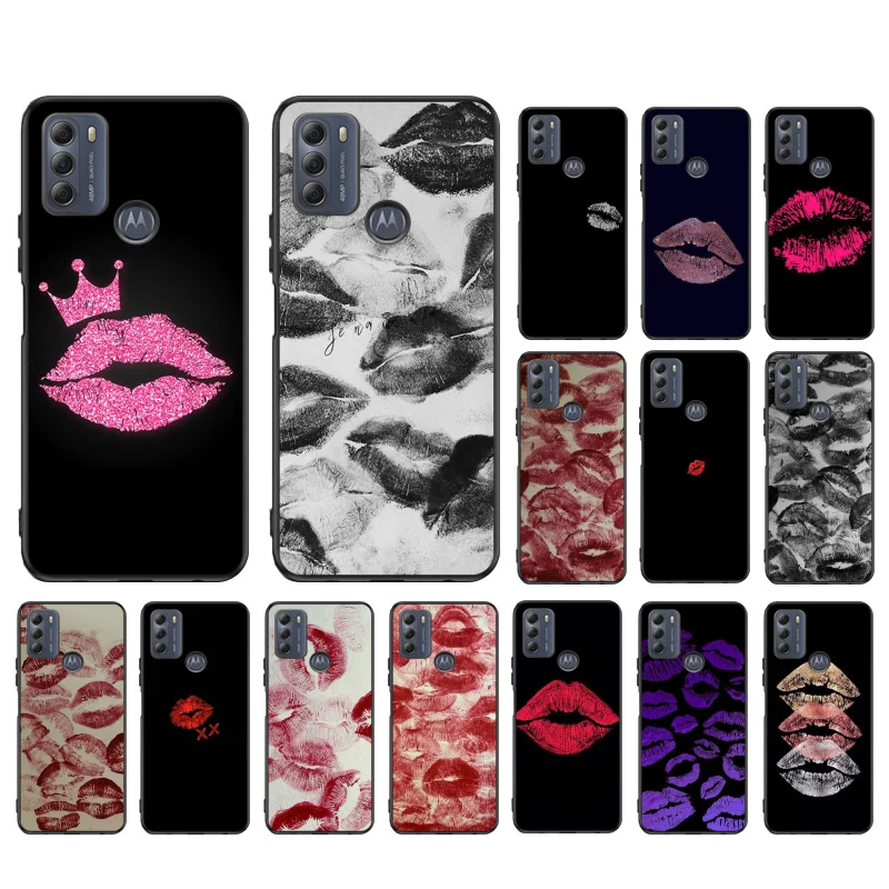 Black Red Lips Kiss Phone Case For Moto G84 G22 G32 G42 G52 G62 G53 G72 G60 G60S G100 G10 G20 G30 G13 G50 G 5G G Pure