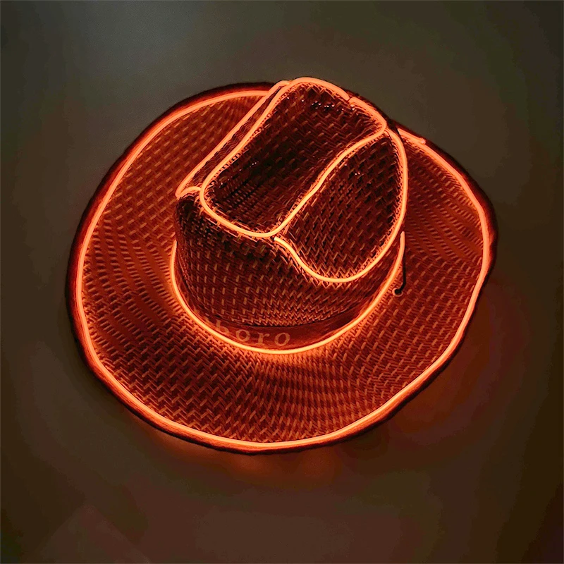 Summer party supplies holiday women man visor beach hat  LED straw hats western cowboy cowgirl hat for night rave party