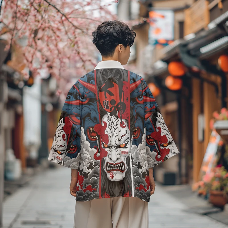 

2025 Summer Beach Shirt Japanese Haori Fashion Harajuku Demon Print Women Yukata Casual Cardigan Kimono