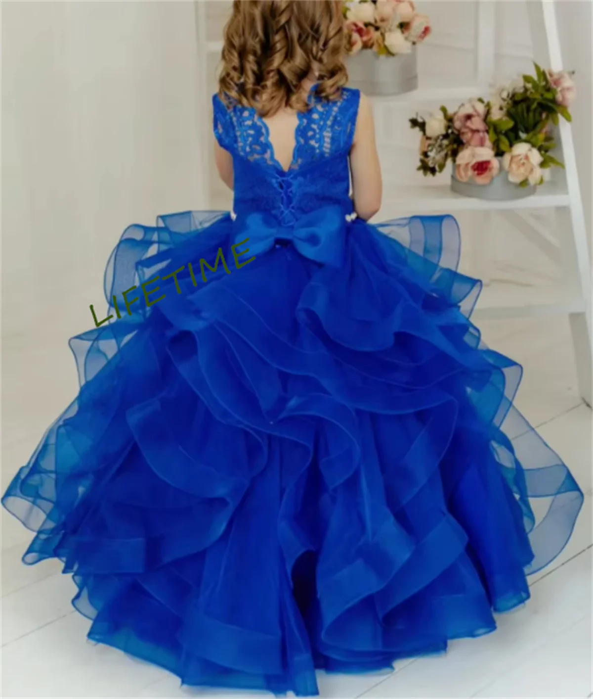 

New Custom Flower Girl Dresses For Wedding Tulle Organza Long Length Princess Girls Birthday Party First Communion Gowns