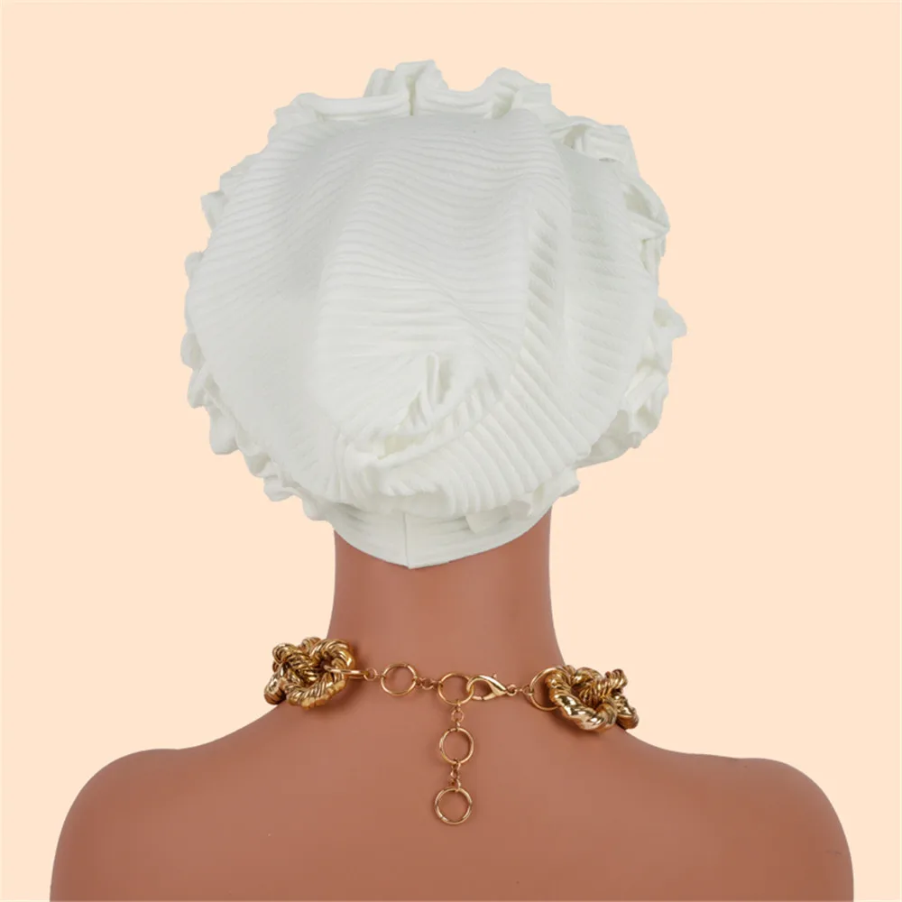 Ruffled Turban Cap Women's Head Wraps Soft Comfortable Headscarf Bonnet Lady Soild Color Headgear