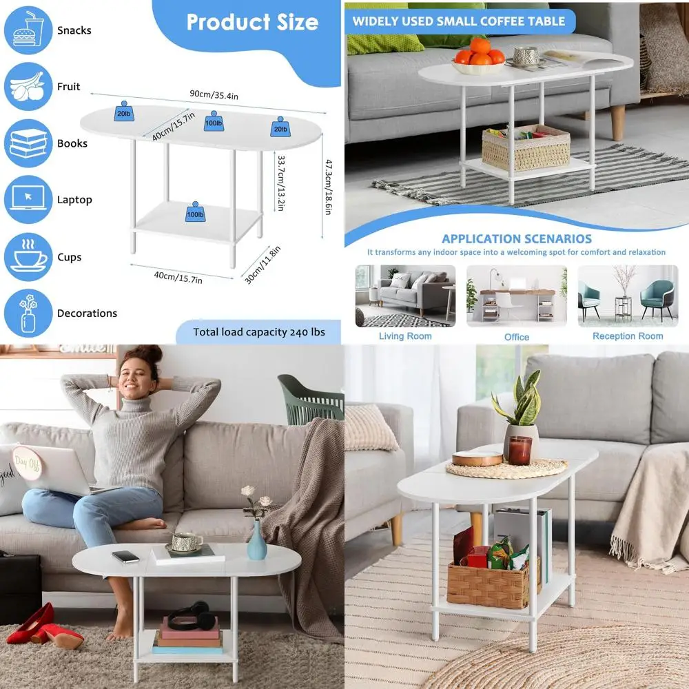 

Compact Oval Coffee Table for Low Seating, Ideal for Small Spaces with Storage and Display Options for Living Rooms and Home Off