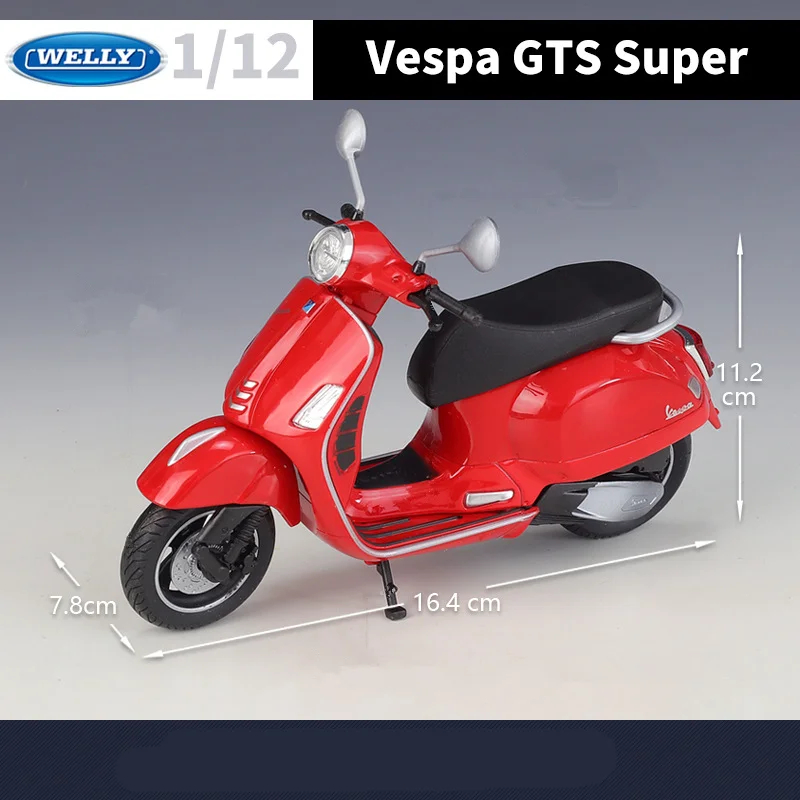 WELLY 1:12 Vespa GTS Super 2020 Alloy Leisure Motorcycle Model Simulation Metal Street Classic Motorcycles Model Childrens Gifts