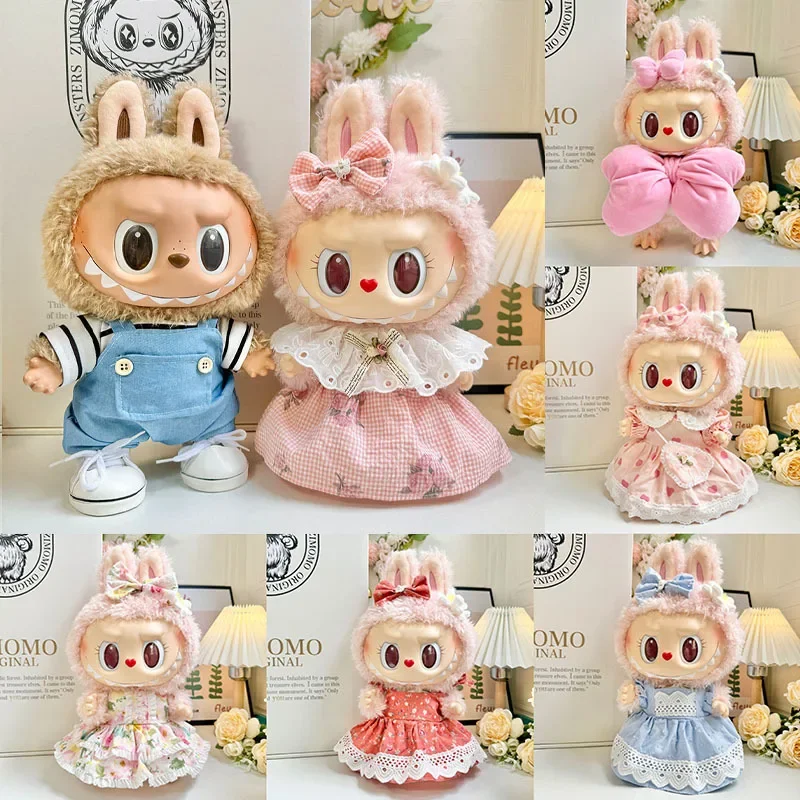 

Only Clothes 38cm Labubu Vinyl Plush Doll Clothes Mokoko Doll Accessories Pink Bow Cos Pure Handma Clothes And Skirts Gifts