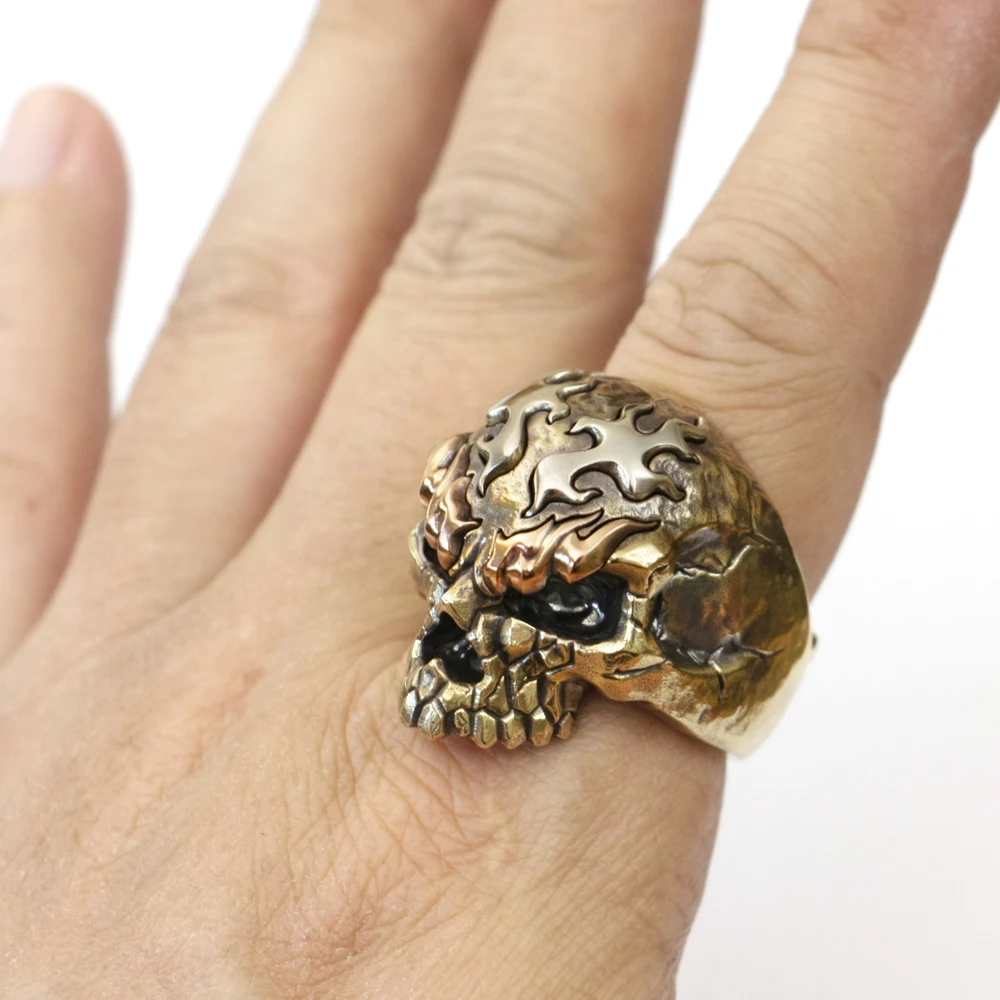 Cupronickel Fire Copper EyeBrow Brass Skull Ring Biker Punk Adjust Ring BR427 US Size 8~15