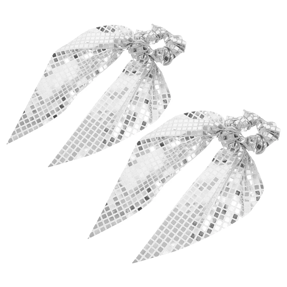

2pcs Sequin Scrunchies Glitter Accessories Girls Ponytail Bride Scrunchies With Bows Soft Elastic Hair Ties Styling Tools