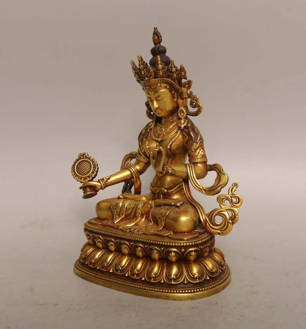 Tibetan copper gilt twenty-one Tara Guanyin Bodhisattva statue ornament, home Buddhist hall supplies, small 15cm