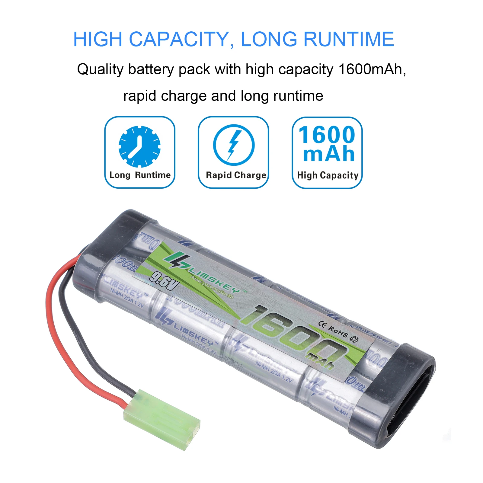 9.6V Airsoft Battery 1600mAh NiMH Flat Battery Pack Mini Tamiya Connector for Airsoft Guns MP5 Scar M249 M240B M60 G36