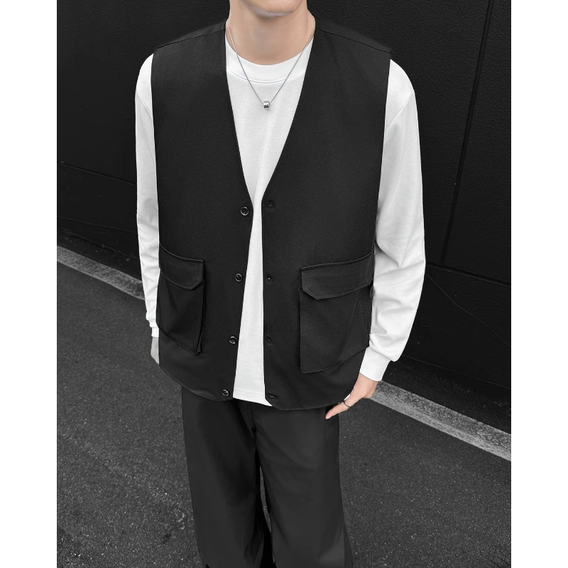 Fashion Simple Men's Sleeveless Vest Jacket Fishing Hiking Single-breasted Veste Homme Outdoor Sports Big Pocket Men Waistcoat