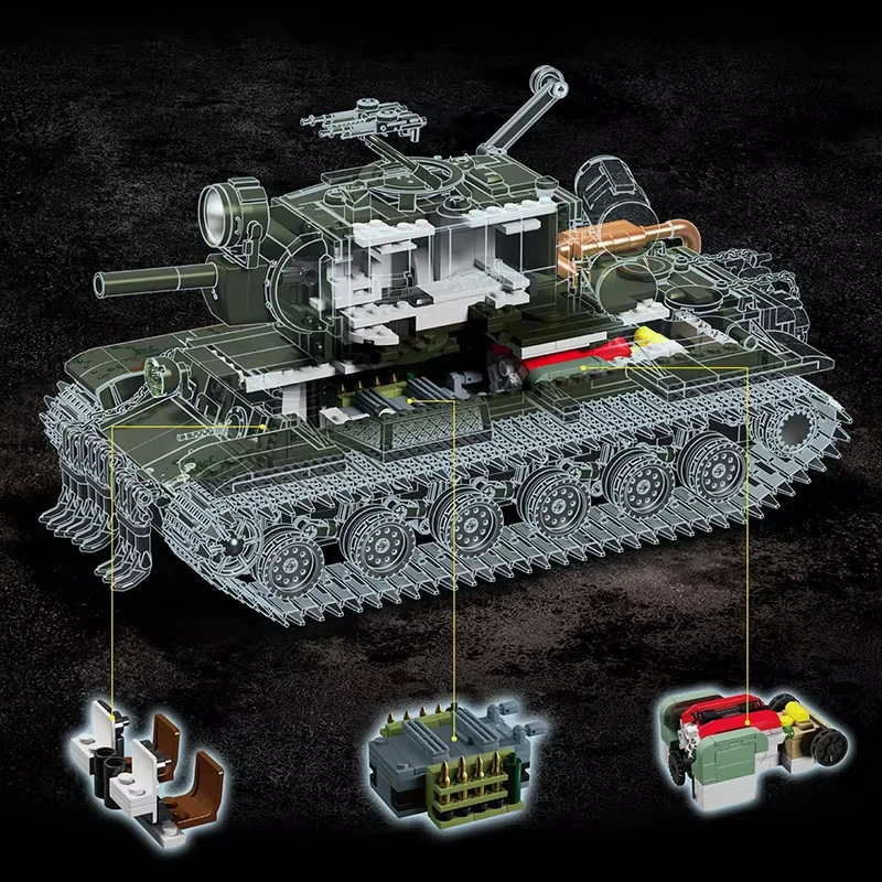 MOC WW2 Germany Military KV2 Super Heavy Tank Building Blocks Kit,2235Pcs Military Model Decoration Bricks DIY Toys Kids Gifts