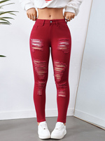 Women's ripped jeans, tight elastic solid color leggings, comfortable and versatile clothing for all seasons