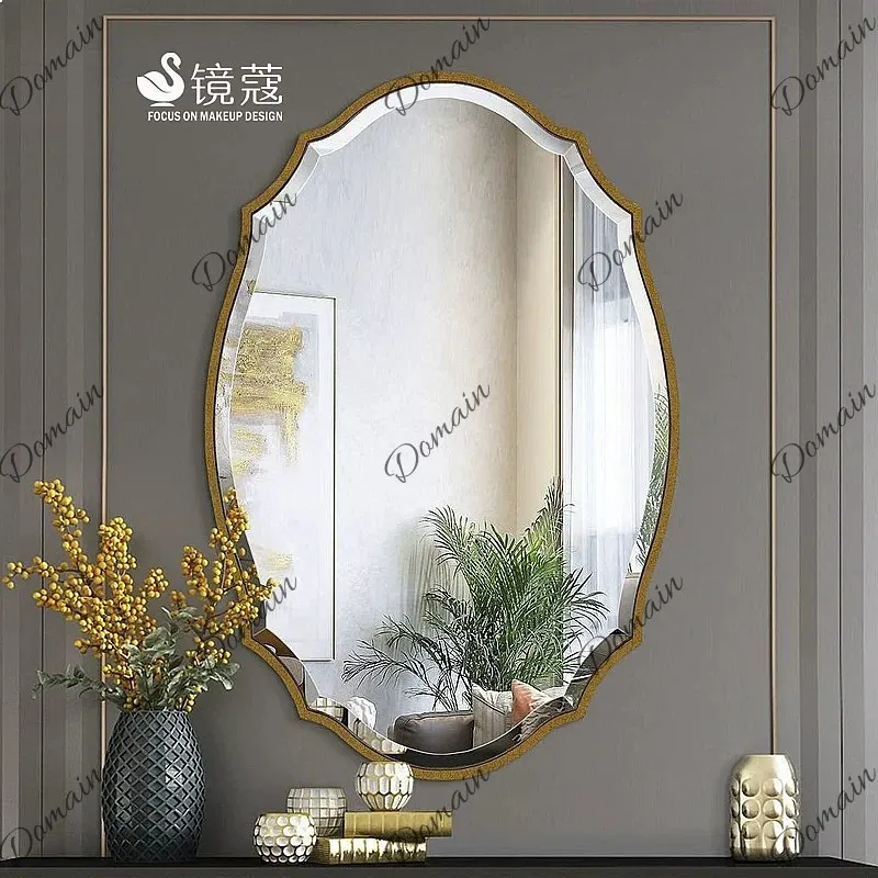 American Retro Makeup Mirror Simple Light Luxury Wall Mounted Decorative for Bathroom Living Room