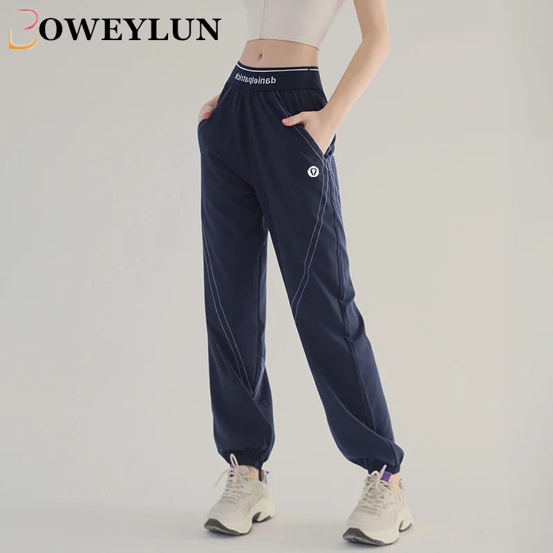 

BOWEYLUN Spring and Autumn Thin Casual Sports Pants Women Loose High-waisted Running Quick-drying Drawstring Trouser Female