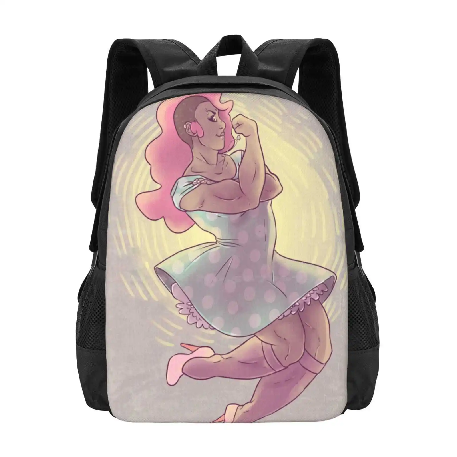 

Lookin' Good , Sunshine! Fashion Pattern Design Travel Laptop School Backpack Bag Muscular Woman Women Feminism Girl Power Cute