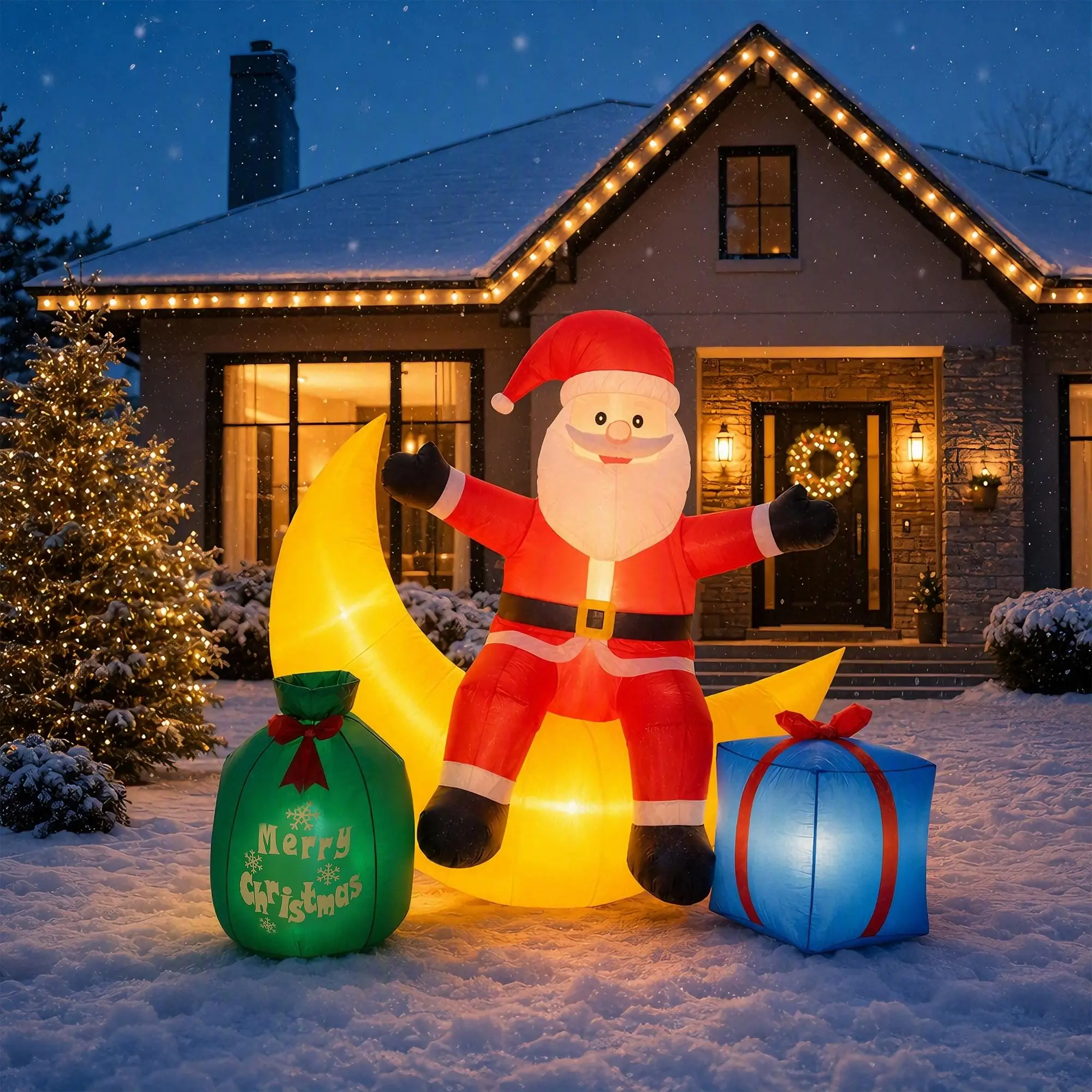t Inflatable Moon Santa with Lights Christmas Outdoor Yard Decoration Waterproof Oxford Polyester for Lawn Garden Front Porch Built in Fan