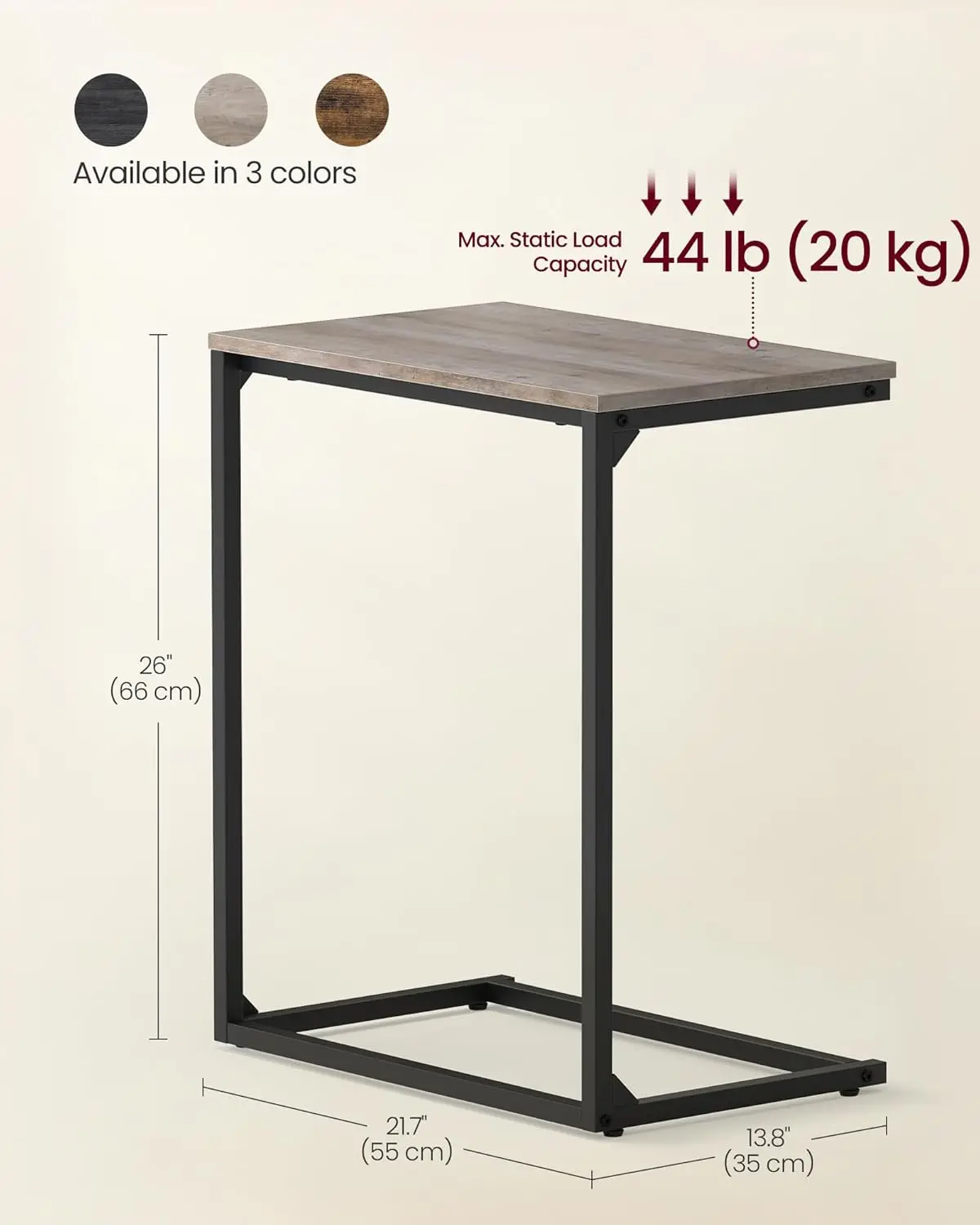

C Shape End Table, Small Coffee Table For Couch Or Sofa,Industrial Side Table,13.8 x 21.7 x 26 Inches, Greige and Classic Black