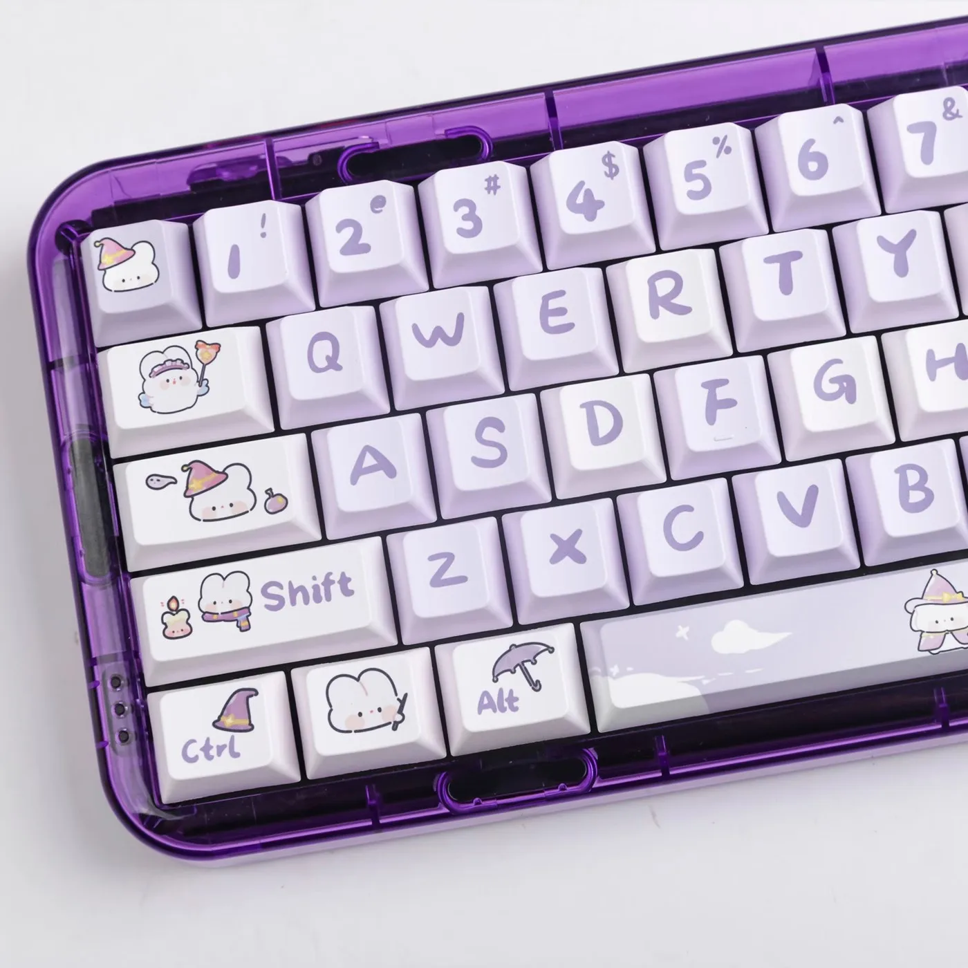 

1 Set Magic Rabbit Keycaps PBT Dye Sublimation Light Purple Key Caps Cherry Profile Lightproof Keycap For 67 F87 HI75 980 99 104