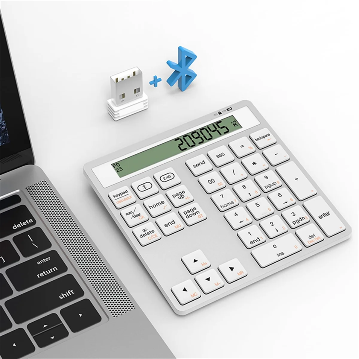 

NEW Ergonomic Bluetooth Dual Mode Wireless Numeric Keyboard with Display Calculator 2in1 Wireless Number Keypad Grey