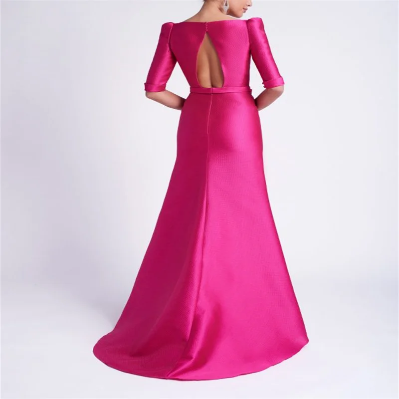 MULONG O Neck Mermaid Mother Bride Dress  Puff Half Sleeve Satin   Plum Purple Mother Of The Groom Dress For Weddings 2023