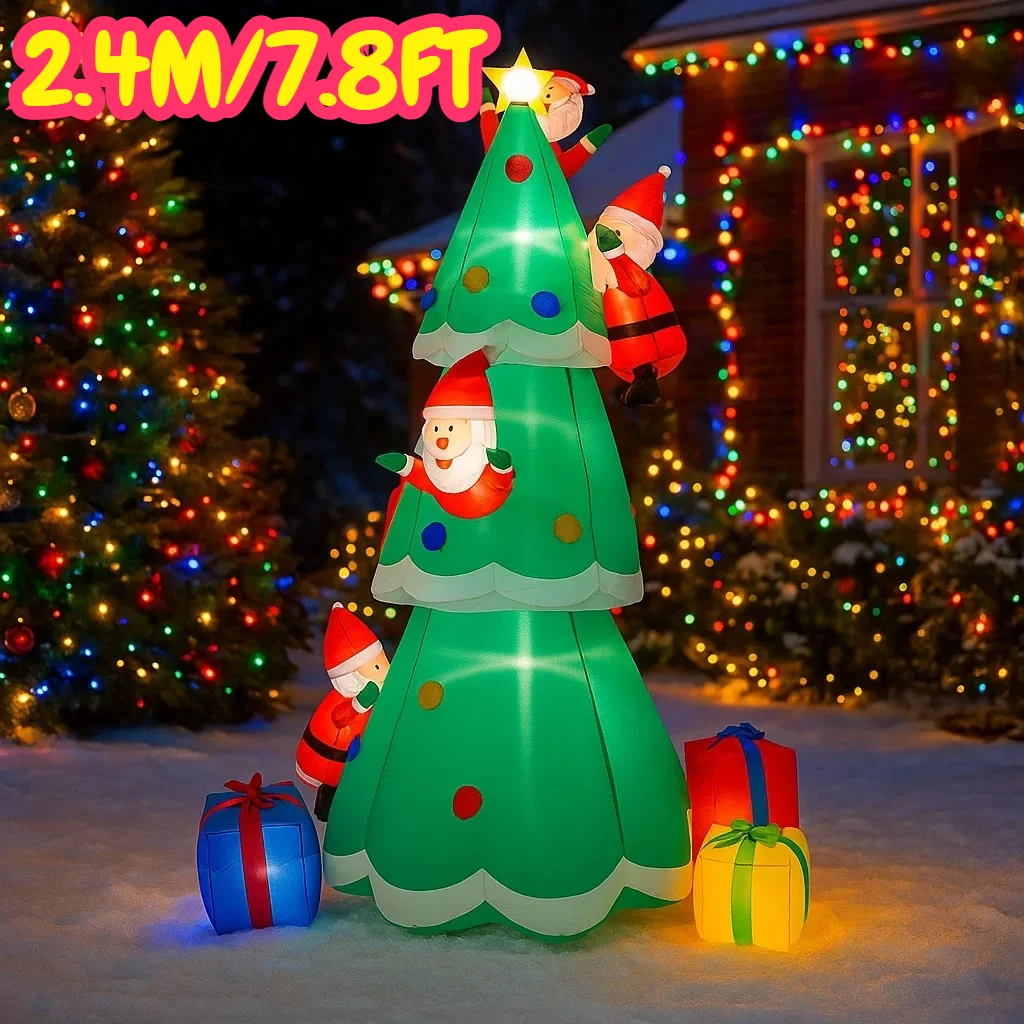 2,4 м/7,8 футов надувная рождественская елка Санта-Клаус подарочные коробки огни светодиодные украшения для дома игрушки двор Рождество праздничное освещение Декор