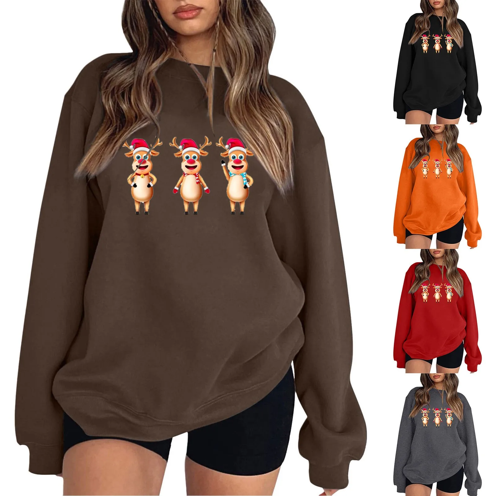 

Fleece Sweater Women Women's Loose Christmas Fawn Drop Shoulder Sleeve Hoodless Sweatshirt Sweatshirt Chunky Knitted Sweater