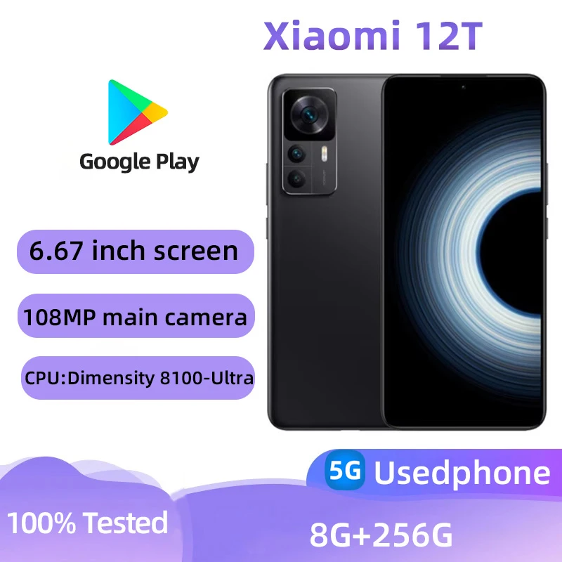 Xiaomi 12T 5G 6.67inch Android RAM 8GB ROM 256GB Smartphone Dimensity 8100-Ultra 5000mAh Battery used phone