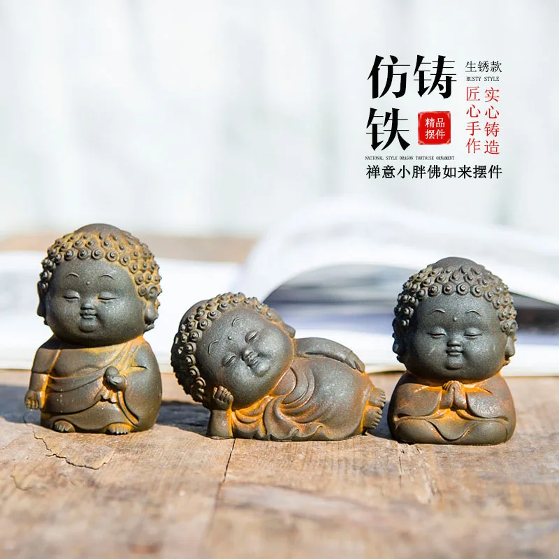 

Китайский орнамент в стиле дзен, маленькая статуя Будды, настольная домашняя гостиная, чистая ручная работа, креативный винтажный орнамент
