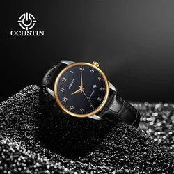 OCHSTIN Classic New Men's Watches Fashion Sapphire Glass Leather Strap Imported Quartz Movement Fashion Quartz Wristwatches