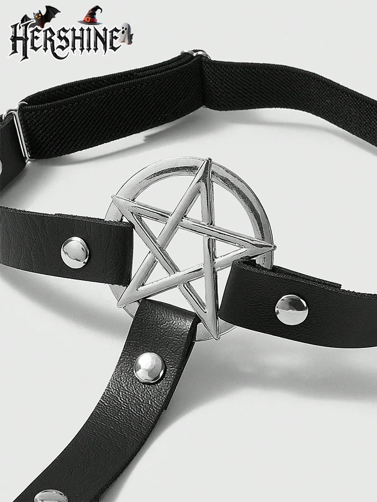 HERSHINE 2 sexy schwarze, ausgehöhlte Pentagramm-Leggings und Socken-Clip für Damen im Y2K-Dunkel-Gothic-Punk-Stil, Halloween-Accessoires