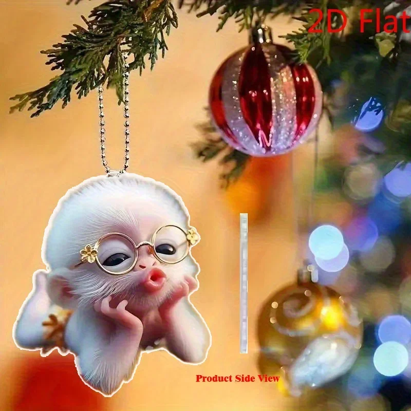 2D 1pcs Monkey Acrylic Car Mirror Charm, Cute Keychain & Backpack Pendant Gift