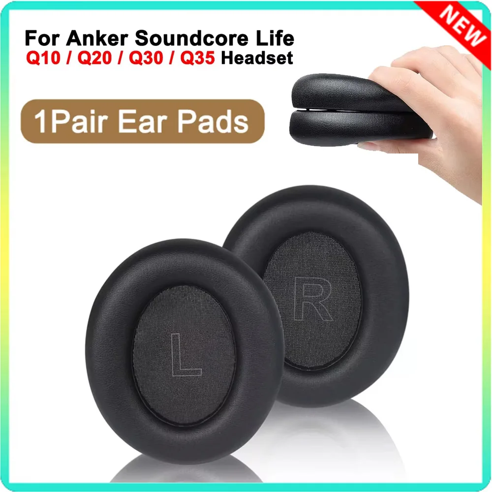 1 pair Black Ear Pads For Anker Soundcore Life Q35 Q30 Q20 Q10 Headphones Memory Foam Ear  Cushions With Protein Leath