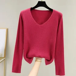 2024 New Sweaters Women Casual V-neck Solid Jumpers Pullovers Spring Autumn Sweater Winter Warm Knitwear Bottoming Shirt